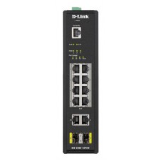 D-LINK 12-Port Gigabit Industrial Smart Managed PoE Switch with 10 1000BASE-T (8 PoE+) ports and 2 SFP ports